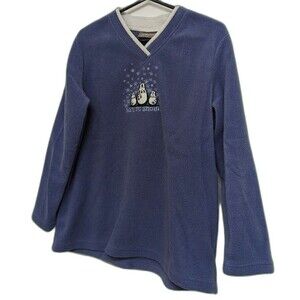 Croft & Barrow Long Sleeve Sweater Blue Christmas Let it Snow Penguin Size PL